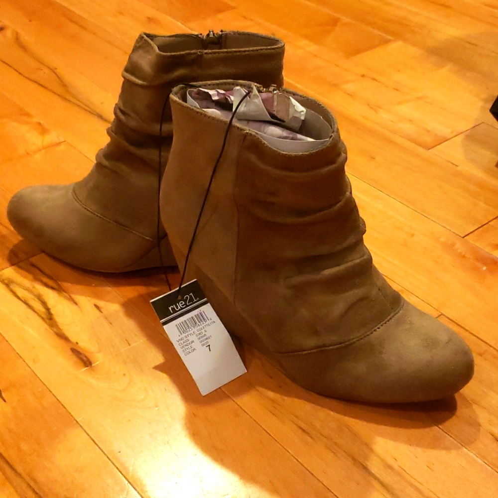 Taupe Faux Suede Wedge Booties
